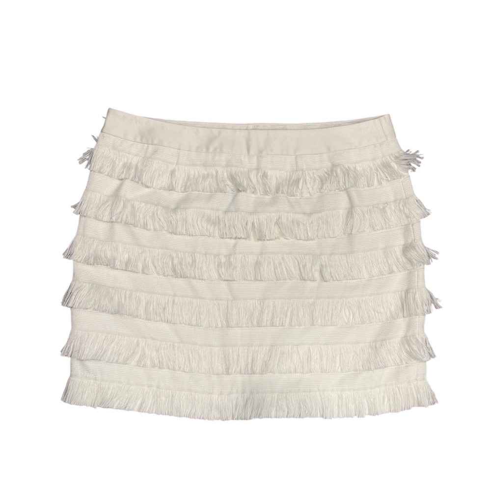NWT The Limited 12 Cream Fringe Tiered Mini Skirt Festival Western Boho Coastal